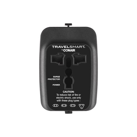 Travel Smart By Conair Plug Adapter, Surge, USB, 2 USB/1 Outlet(s) Black TS6T